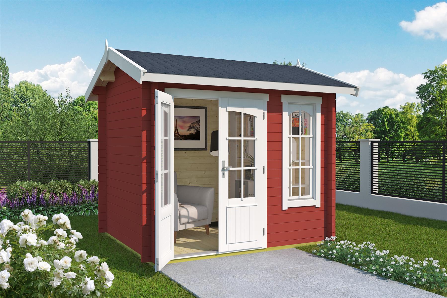 Lasita Maja Alex Mini Gartenhaus Blockhaus 44 mm, 250 x 200, Schwedenrot