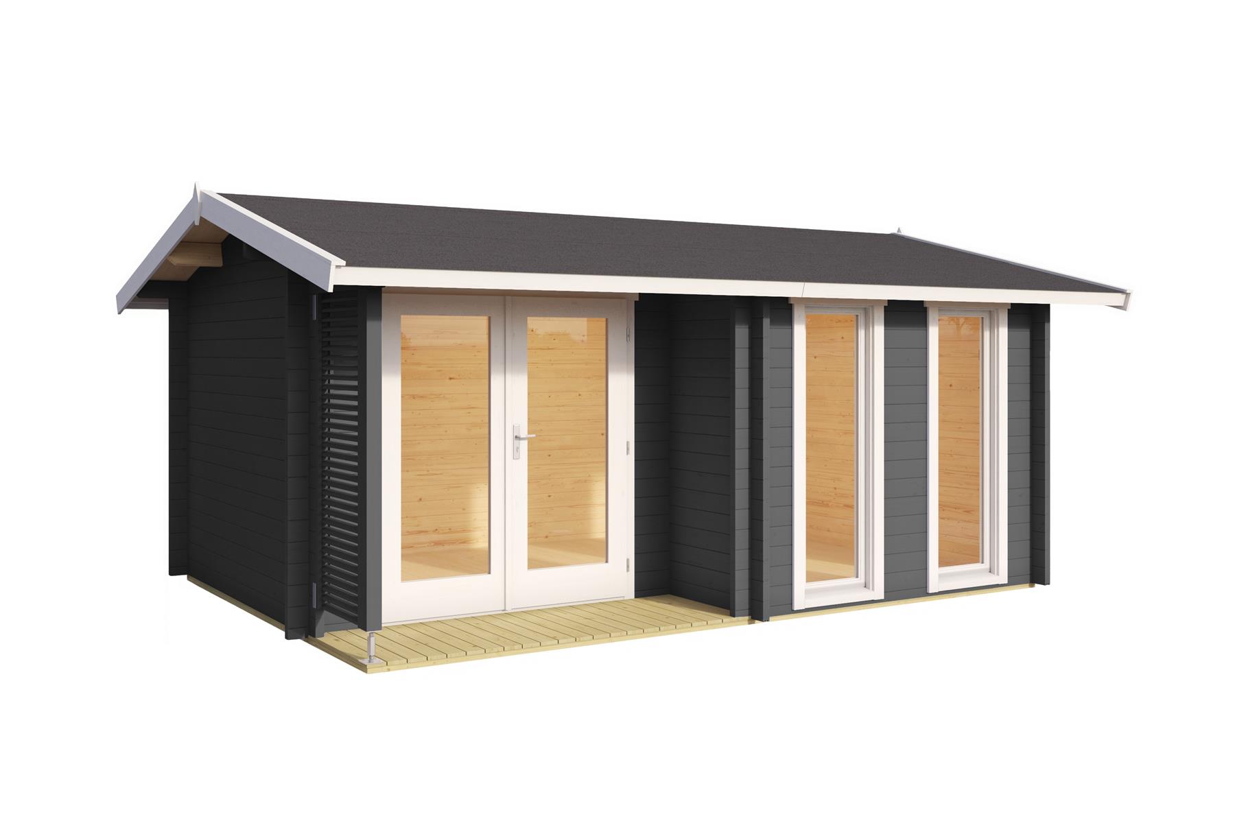 Lasita Maja Hampshire Gartenhaus Blockhaus 44 mm mit überdachte Terrasse, 420 x 300, Carbongrau Lasita Maja Hampshire Gartenhaus Blockhaus 44 mm mit überdachte Terrasse, 420 x 300, Carbongrau