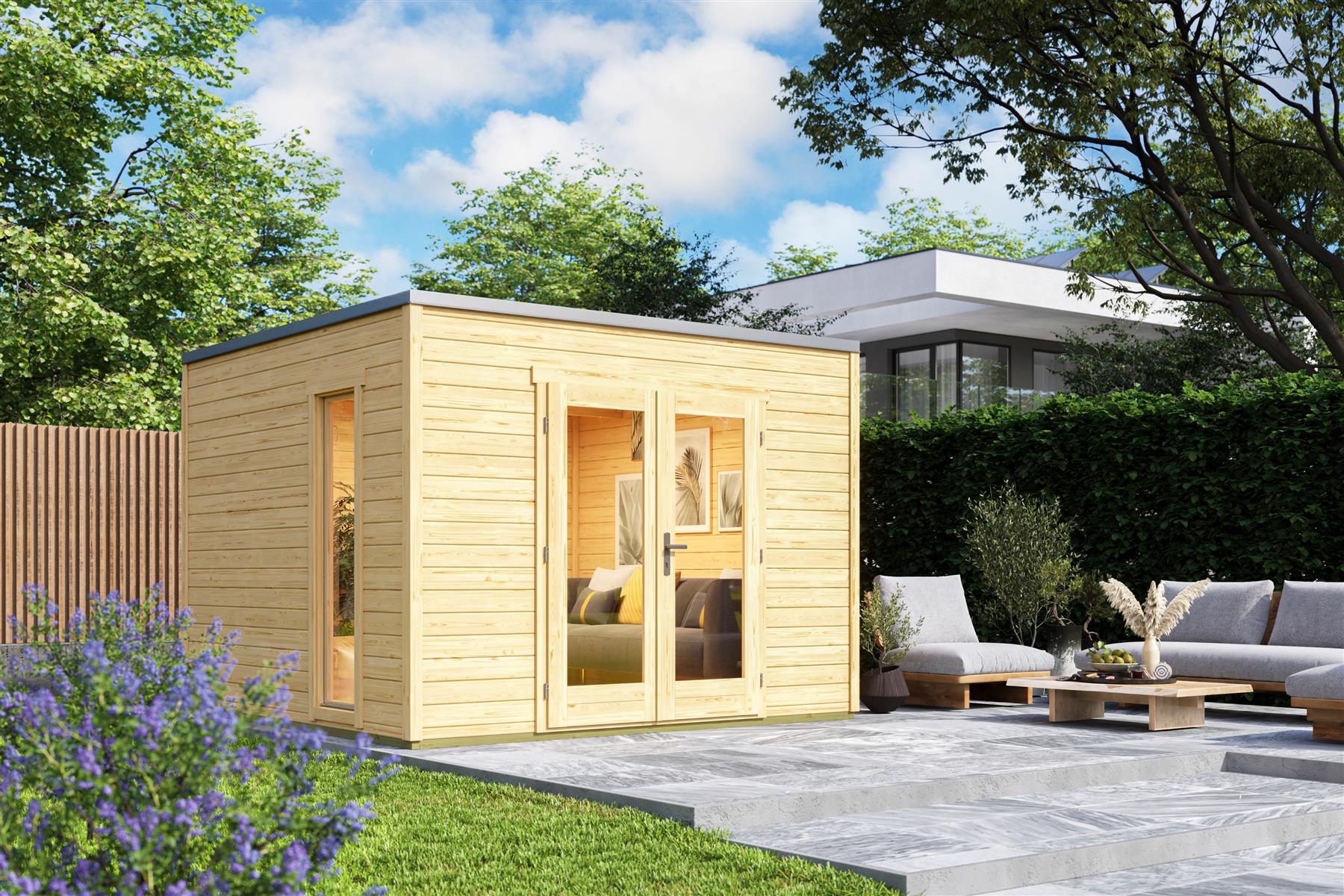 Lasita Maja Palermo 1 Holz-Gartenhaus Blockhaus 28mm, 294x300, Naturbelassen