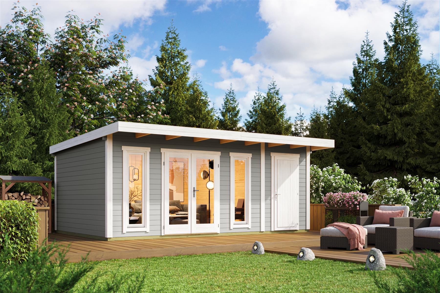 Lasita Maja Sicily 2 Gartenhaus Blockhaus 44 mm, 575x350, Lichtgrau Lasita Maja Sicily 2 Gartenhaus Blockhaus 44 mm, 575x350, Lichtgrau