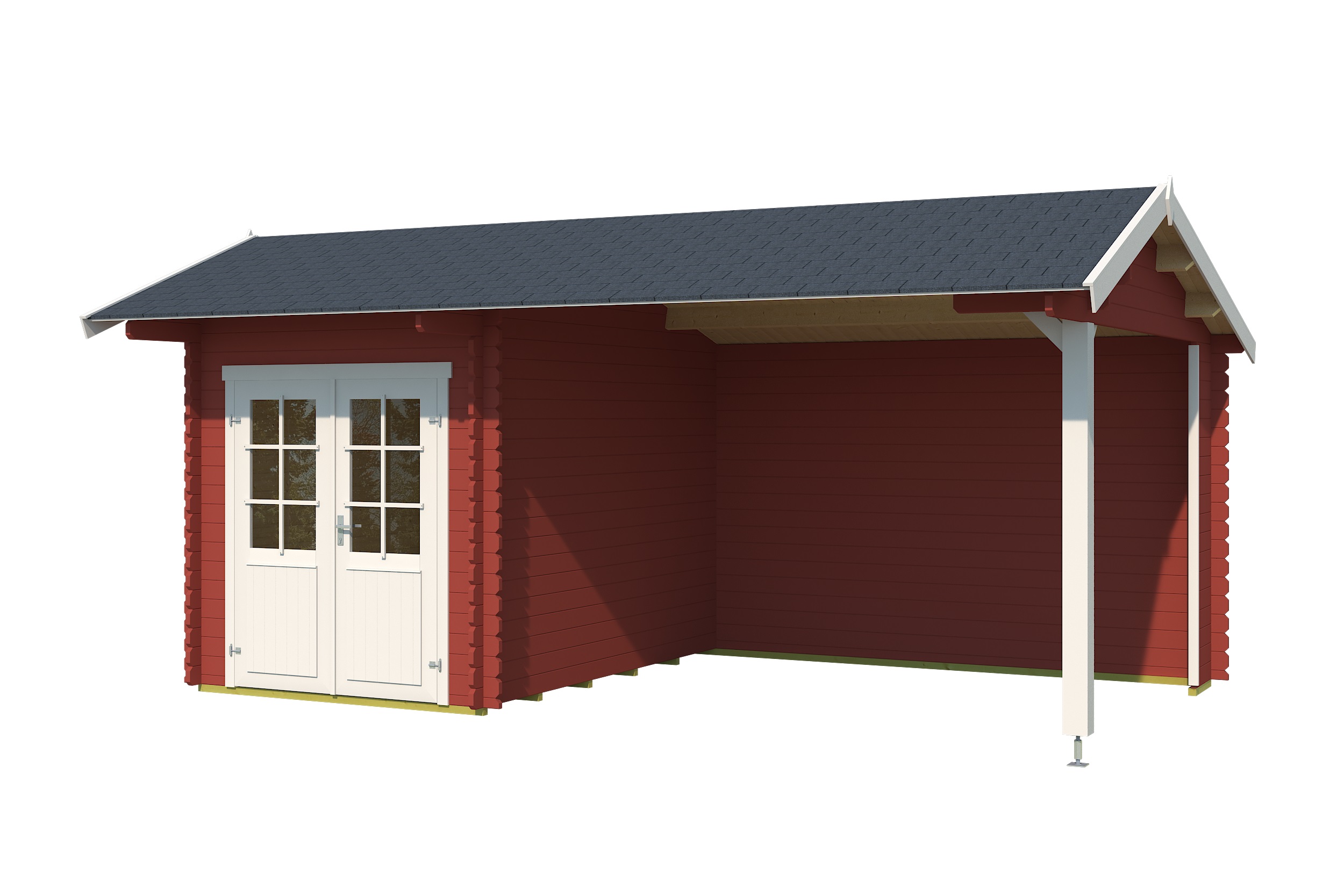 Lasita Maja Kenzo Holz-Gartenhaus Blockhaus mit Anbau 34mm, 540x300, Schwedenrot