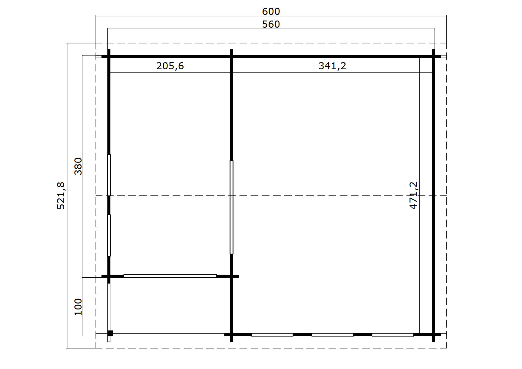 Lasita Maja Sri Lanka Set Gold Gartenhaus Blockhaus 44 mm mit 2-Raum und überdachte Terrasse, 560 x 480, Carbongrau