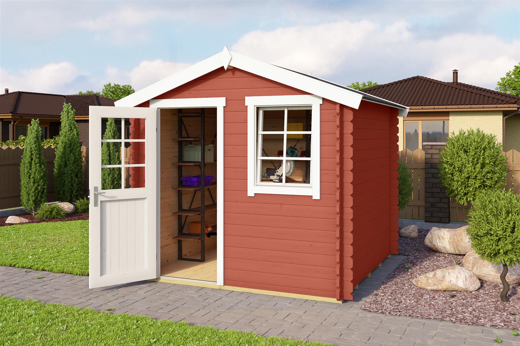 Lasita Maja Wels 2 Holz-Gartenhaus Blockhaus 28mm, 230x230, Schwedenrot