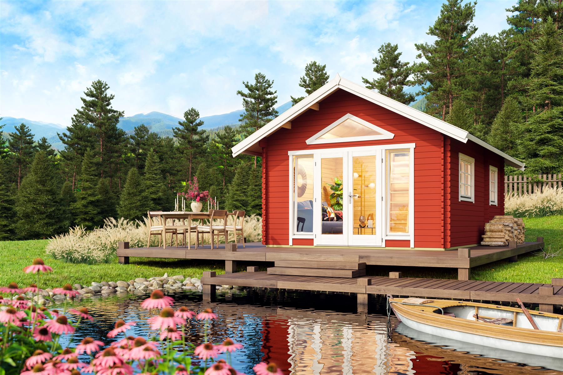 Lasita Maja Caroline 2.2 Gartenhaus Blockhaus 40 mm 3-Raum und Schlafboden, 390 x 575, Schwedenrot Lasita Maja Caroline 2.2 Gartenhaus Blockhaus 40 mm 3-Raum und Schlafboden, 390 x 575, Schwedenrot