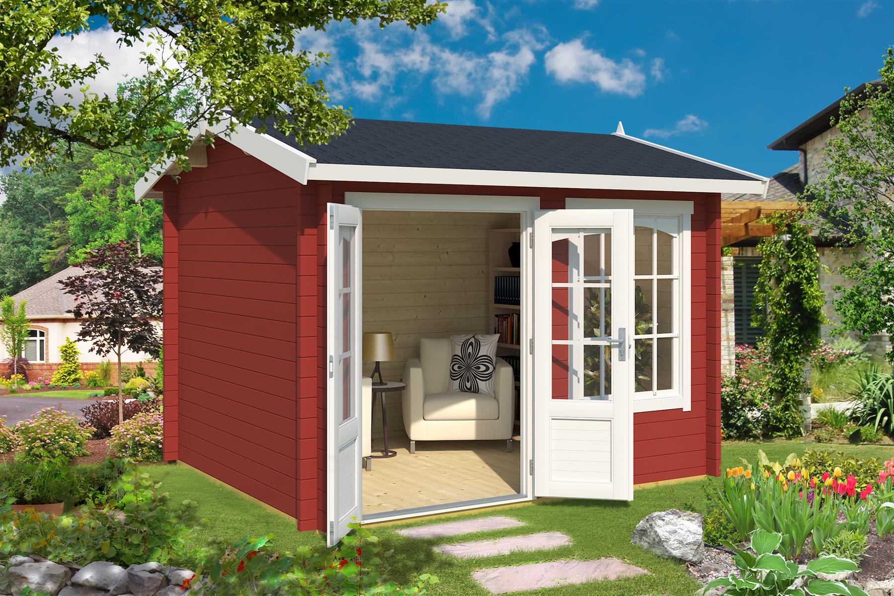 Lasita Maja Alex Gartenhaus Blockhaus 44 mm, 300 x 250, Schwedenrot Lasita Maja Alex Gartenhaus Blockhaus 44 mm, 300 x 250, Schwedenrot