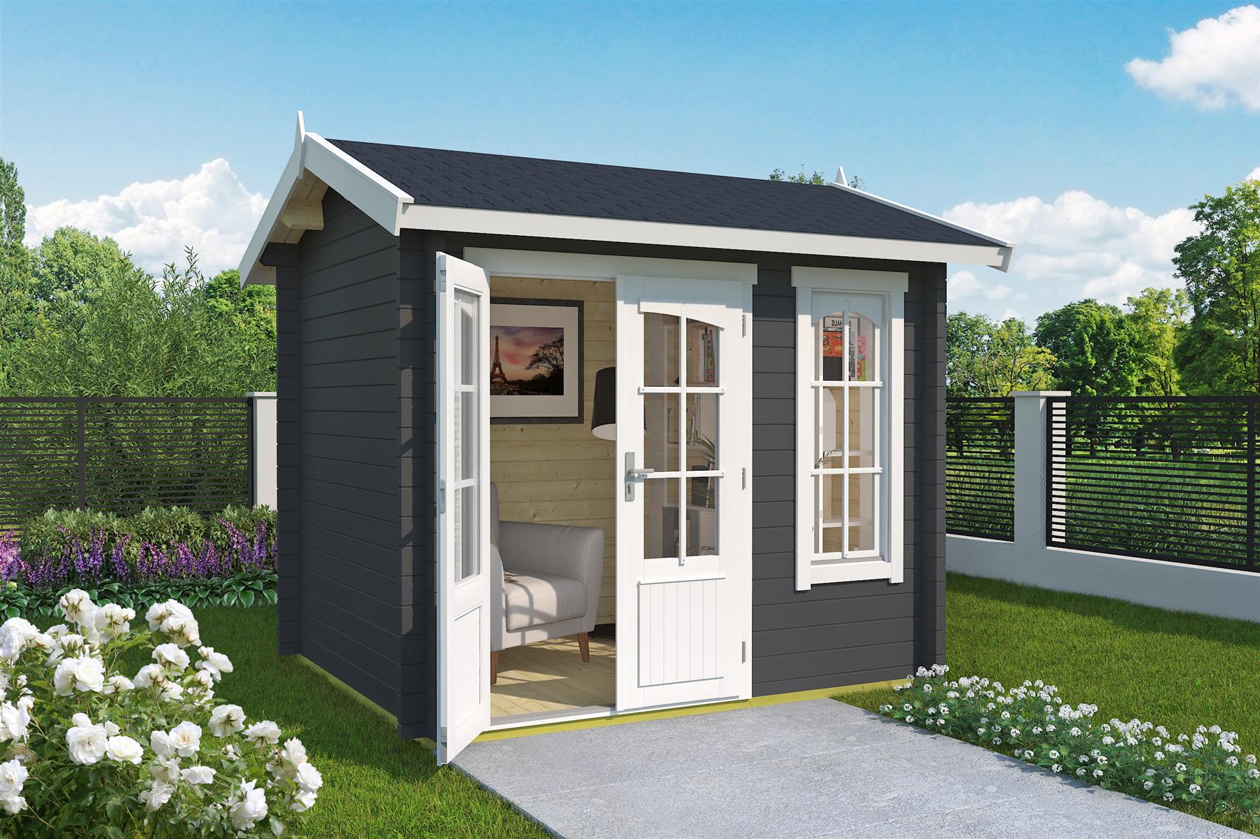 Lasita Maja Alex Mini Gartenhaus Blockhaus 44 mm, 250 x 200, Carbongrau Lasita Maja Alex Mini Gartenhaus Blockhaus 44 mm, 250 x 200, Carbongrau