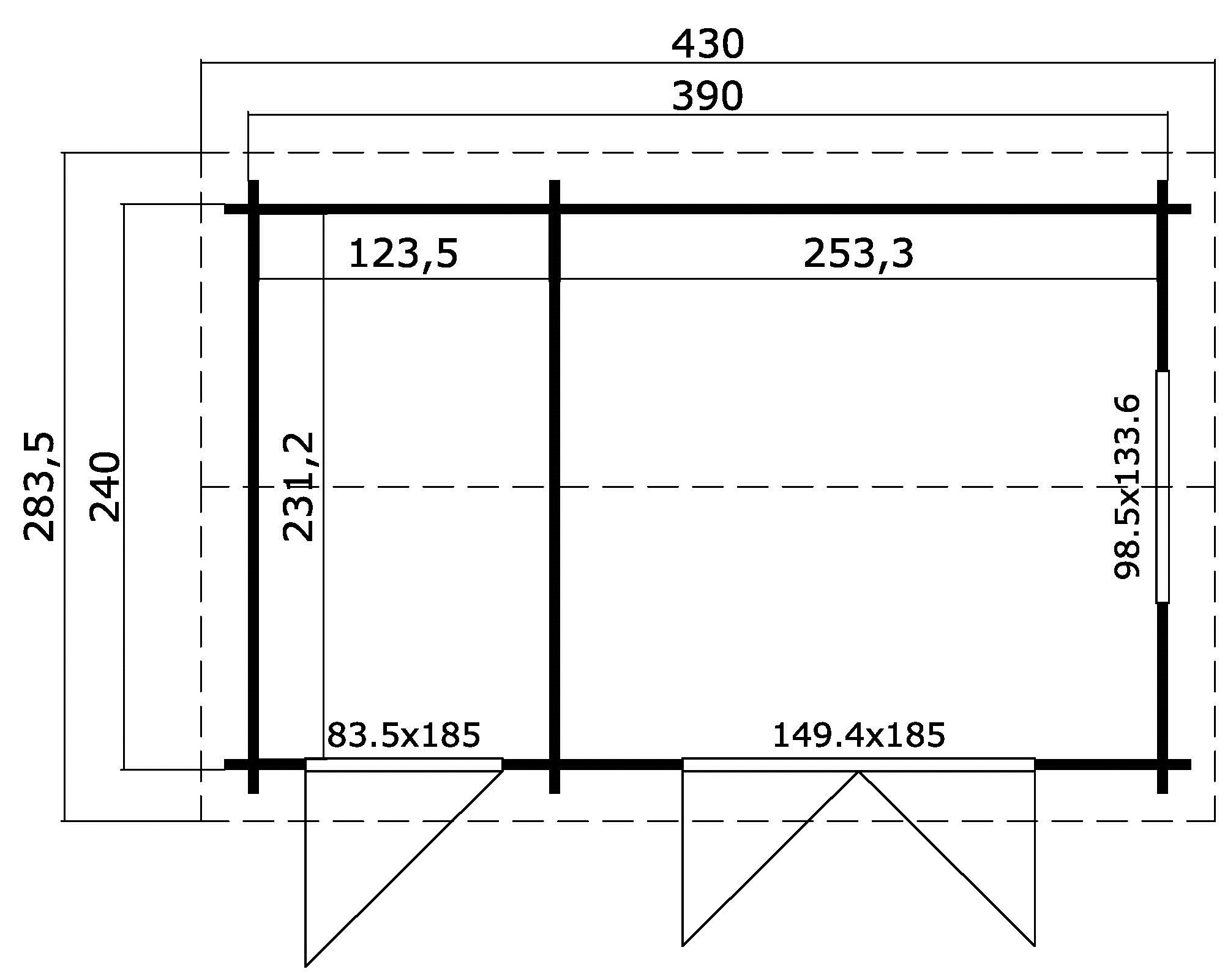 Lasita Maja Wrexham 1 Gartenhaus Blockhaus 44 mm 2-Raum, 390 x 240, Naturbelassen