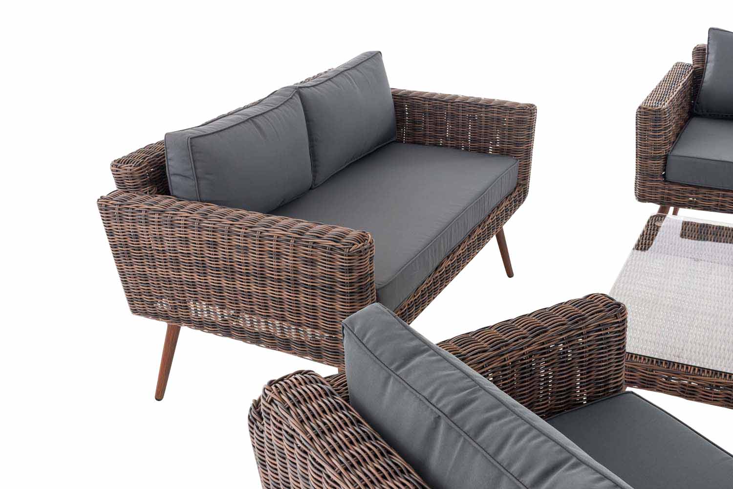 Loungeset Kiruna Rundrattan Braun-meliert 45 cm (Dunkelbraun)