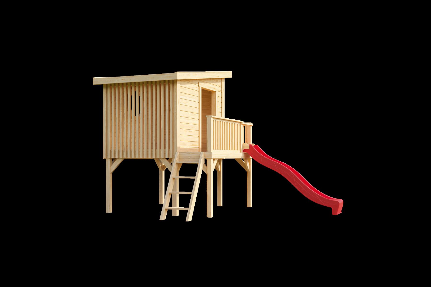 Lasita Maja Tivoli 1 (inkl.Rutsche in Rot) Kinderspielhaus 19mm, Fundamentmass 160 x 230