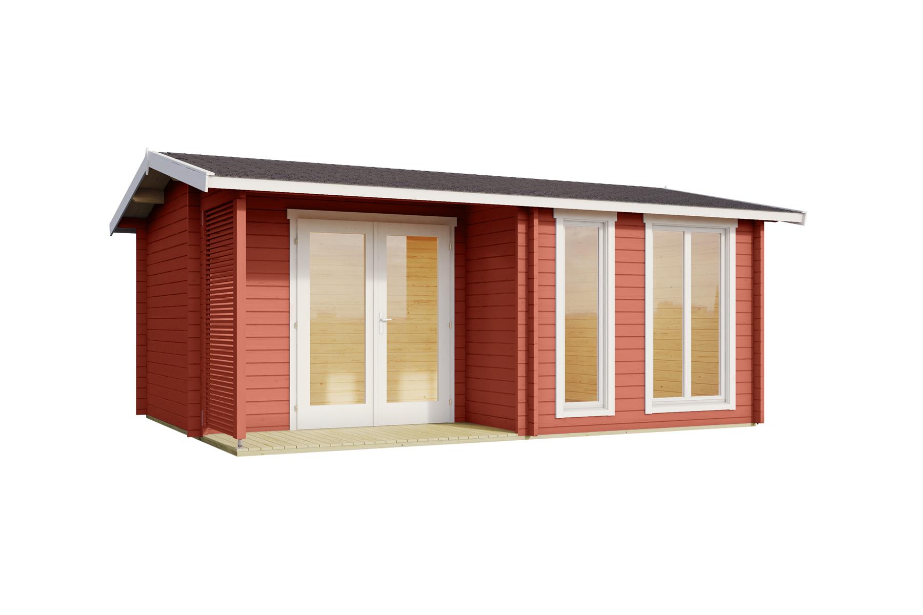 Lasita Maja Brighton 44 Gartenhaus Blockhaus 44 mm mit Terrasse, 520 x 370, Schwedenrot Lasita Maja Brighton 44 Gartenhaus Blockhaus 44 mm mit Terrasse, 520 x 370, Schwedenrot