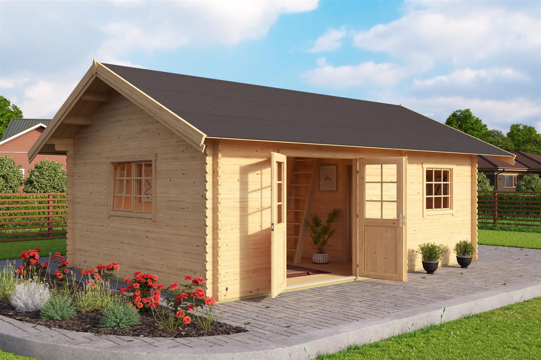 Lasita Maja Caroline Set Silber Gartenhaus Blockhaus 40 mm 3-Raum, 575 x 390, Naturbelassen Lasita Maja Caroline Set Silber Gartenhaus Blockhaus 40 mm 3-Raum, 575 x 390, Naturbelassen