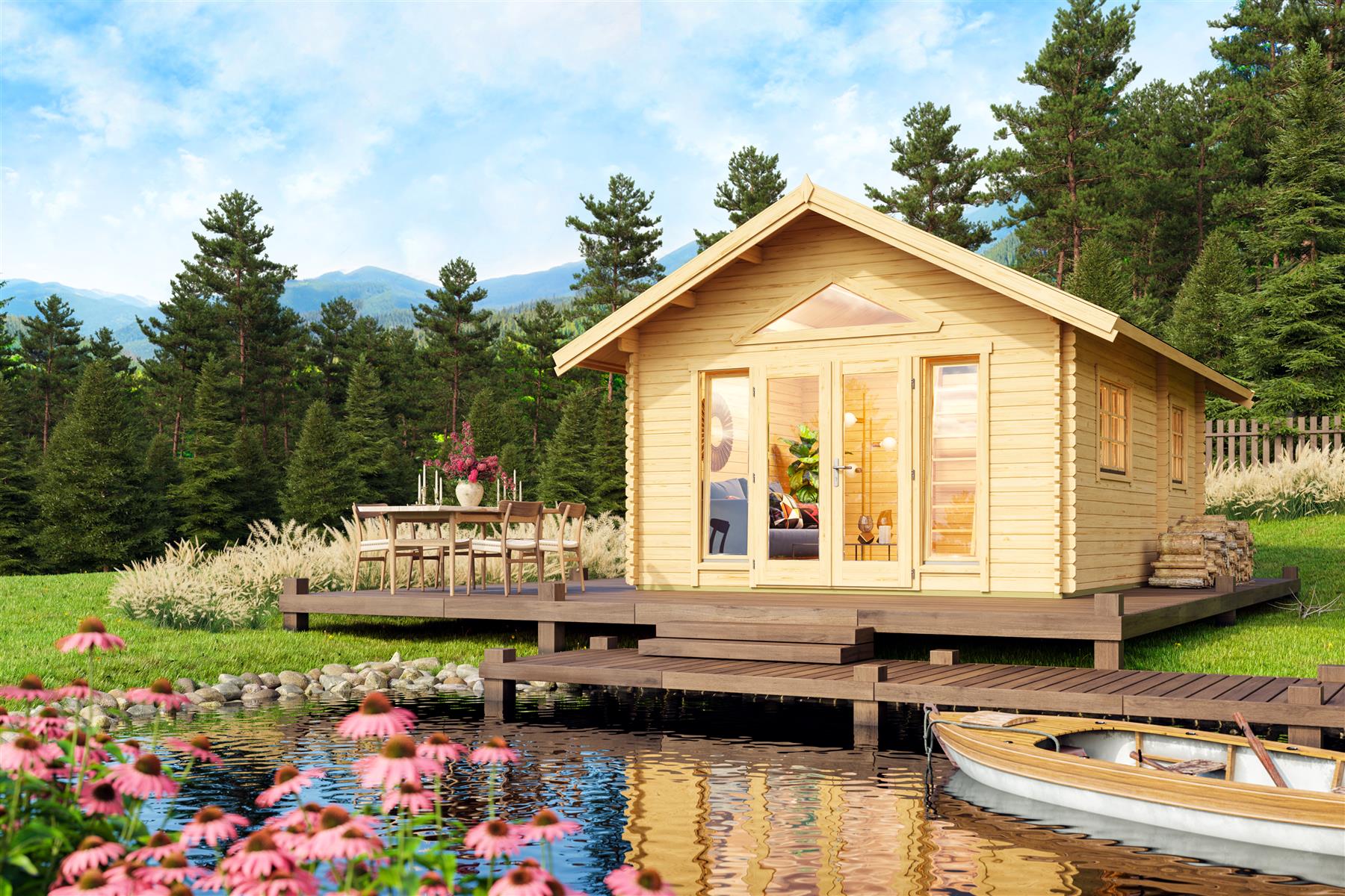 Lasita Maja Caroline 2.2 Gartenhaus Blockhaus 40 mm 3-Raum und Schlafboden, 390 x 575, Naturbelassen Lasita Maja Caroline 2.2 Gartenhaus Blockhaus 40 mm 3-Raum und Schlafboden, 390 x 575, Naturbelassen