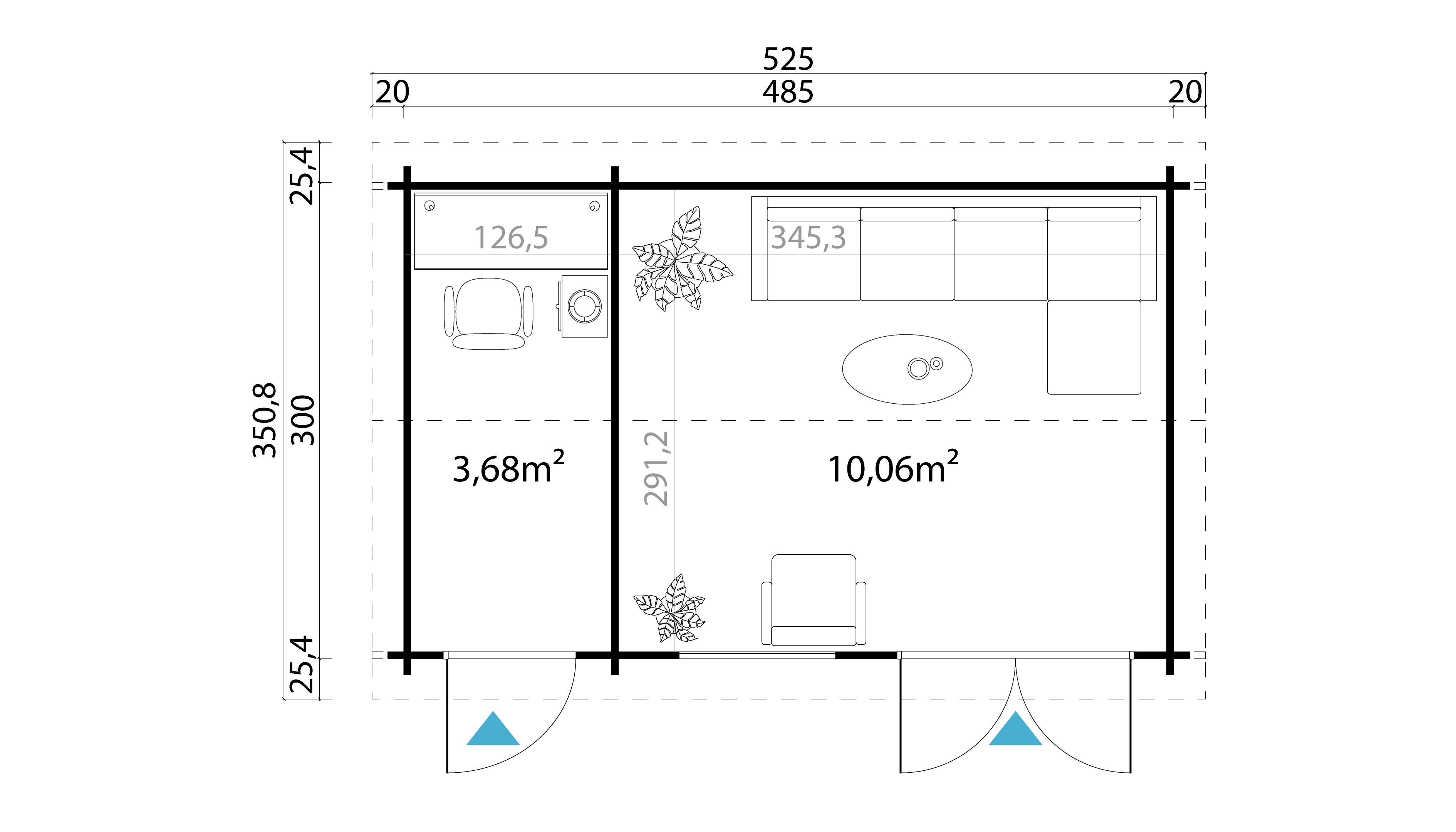 Lasita Maja Wrexham 2 Gartenhaus Blockhaus 44 mm, 485 x 300, Carbongrau