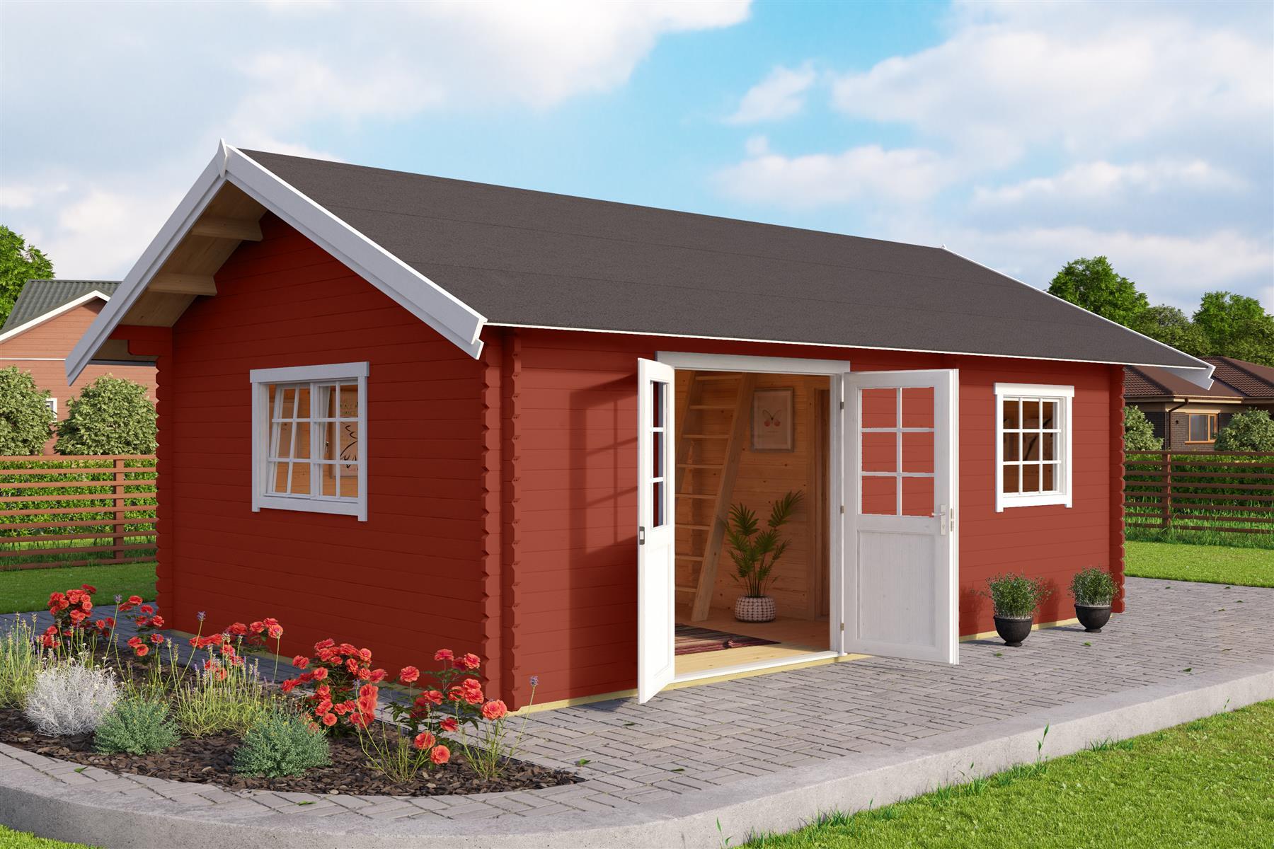 Lasita Maja Caroline Set Silber Gartenhaus Blockhaus 40 mm 3-Raum, 575 x 390, Schwedenrot Lasita Maja Caroline Set Silber Gartenhaus Blockhaus 40 mm 3-Raum, 575 x 390, Schwedenrot