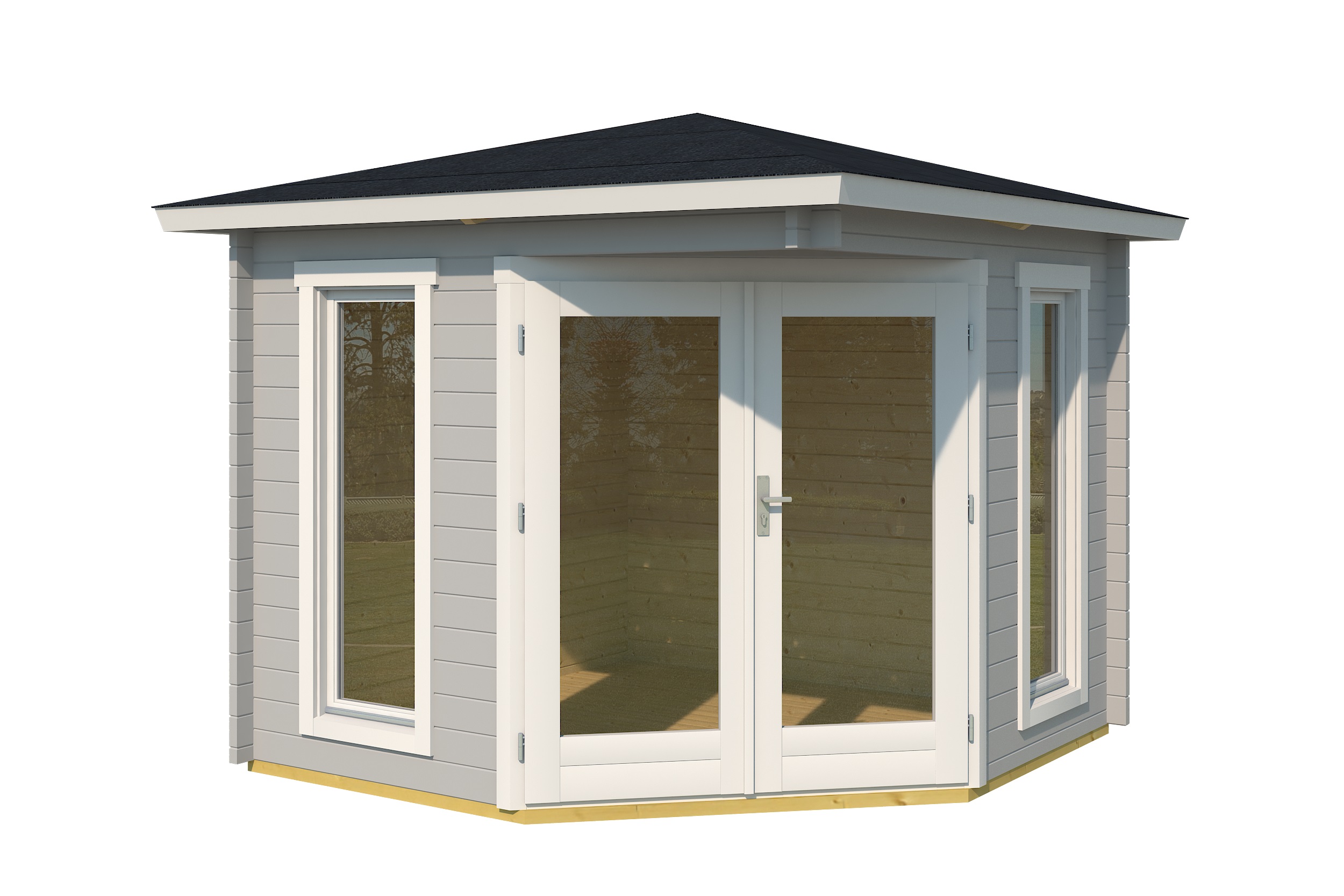 Lasita Maja Oban 40 Gartenhaus Blockhaus 40 mm, 239 x 239, Lichtgrau Lasita Maja Oban 40 Gartenhaus Blockhaus 40 mm, 239 x 239, Lichtgrau