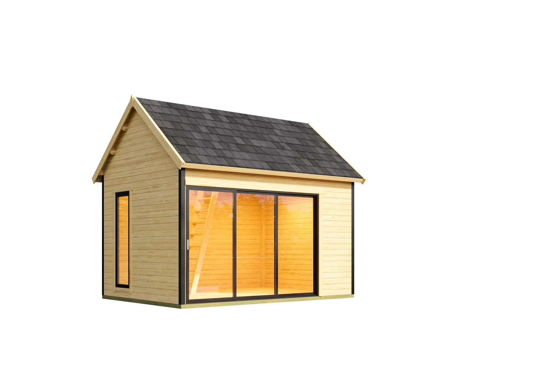 Lasita Maja Murano 2 Set Gartenhaus Blockhaus 44mm, mit Schlafboden, Fundamentmass 410x300, Naturbelassen Lasita Maja Murano 2 Set Gartenhaus Blockhaus 44mm, mit Schlafboden, Fundamentmass 410x300, Naturbelassen