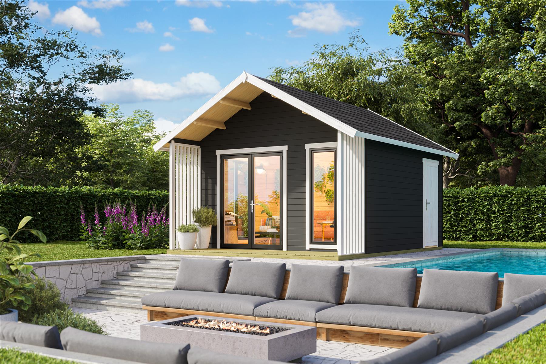Lasita Maja Murano 1 Set Gartenhaus Blockhaus 44mm 2-Raum, 390x410, Carbongrau Lasita Maja Murano 1 Set Gartenhaus Blockhaus 44mm 2-Raum, 390x410, Carbongrau