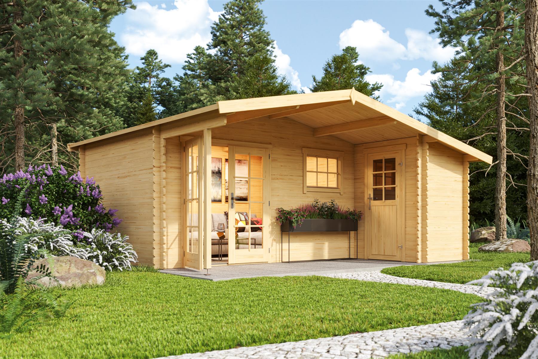 Lasita Maja Little Rock Gartenhaus Blockhaus 34mm 2-Raum, 510x430, Naturbelassen