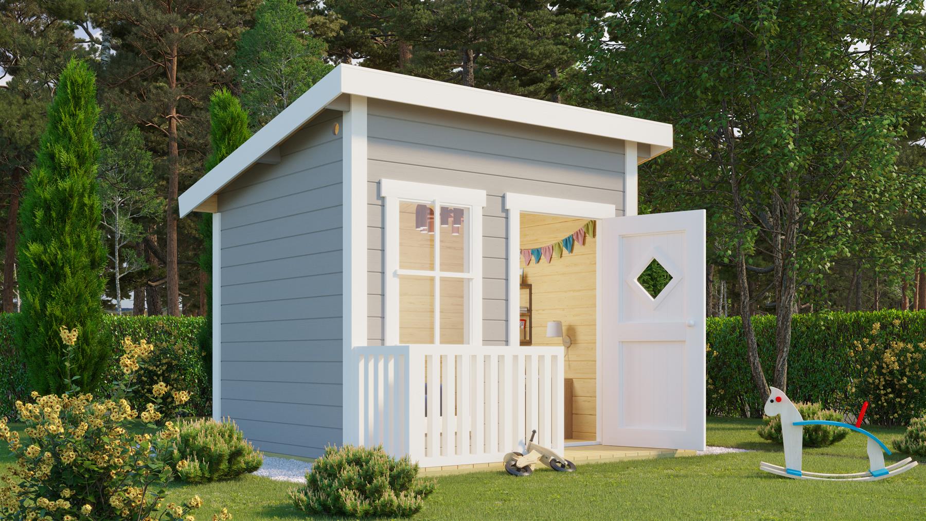 Lasita Maja Flipp Kinderspielhaus 19mm, Fundamentmass 200x160, Lichtgrau Lasita Maja Flipp Kinderspielhaus 19mm, Fundamentmass 200x160, Lichtgrau