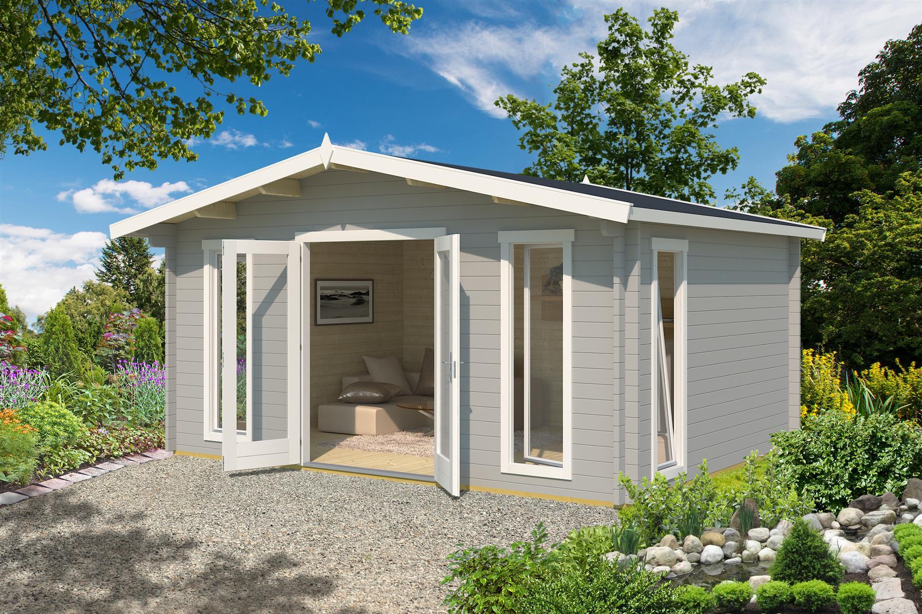 Lasita Maja Elgin 44 Set Gold Gartenhaus Blockhaus 44 mm, 480 x 360, Lichtgrau Lasita Maja Elgin 44 Set Gold Gartenhaus Blockhaus 44 mm, 480 x 360, Lichtgrau