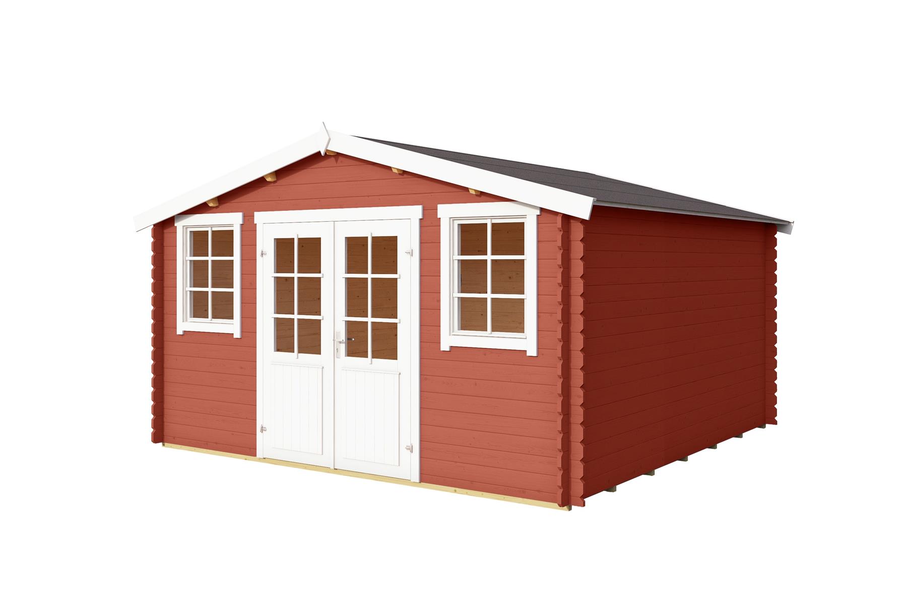 Lasita Maja Wels 4 Holz-Gartenhaus Blockhaus 28mm, 390x390, Schwedenrot