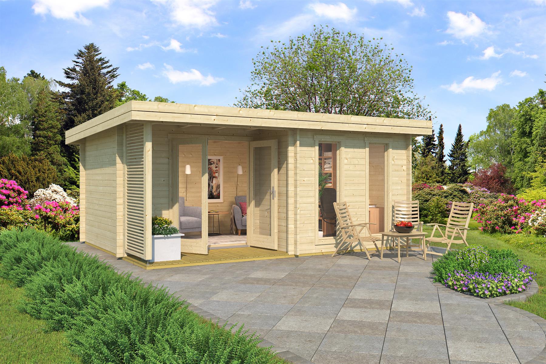 Lasita Maja Orkney Gartenhaus Blockhaus 44 mm mit überdachte Terrasse, 520 x 390, Naturbelassen Lasita Maja Orkney Gartenhaus Blockhaus 44 mm mit überdachte Terrasse, 520 x 390, Naturbelassen