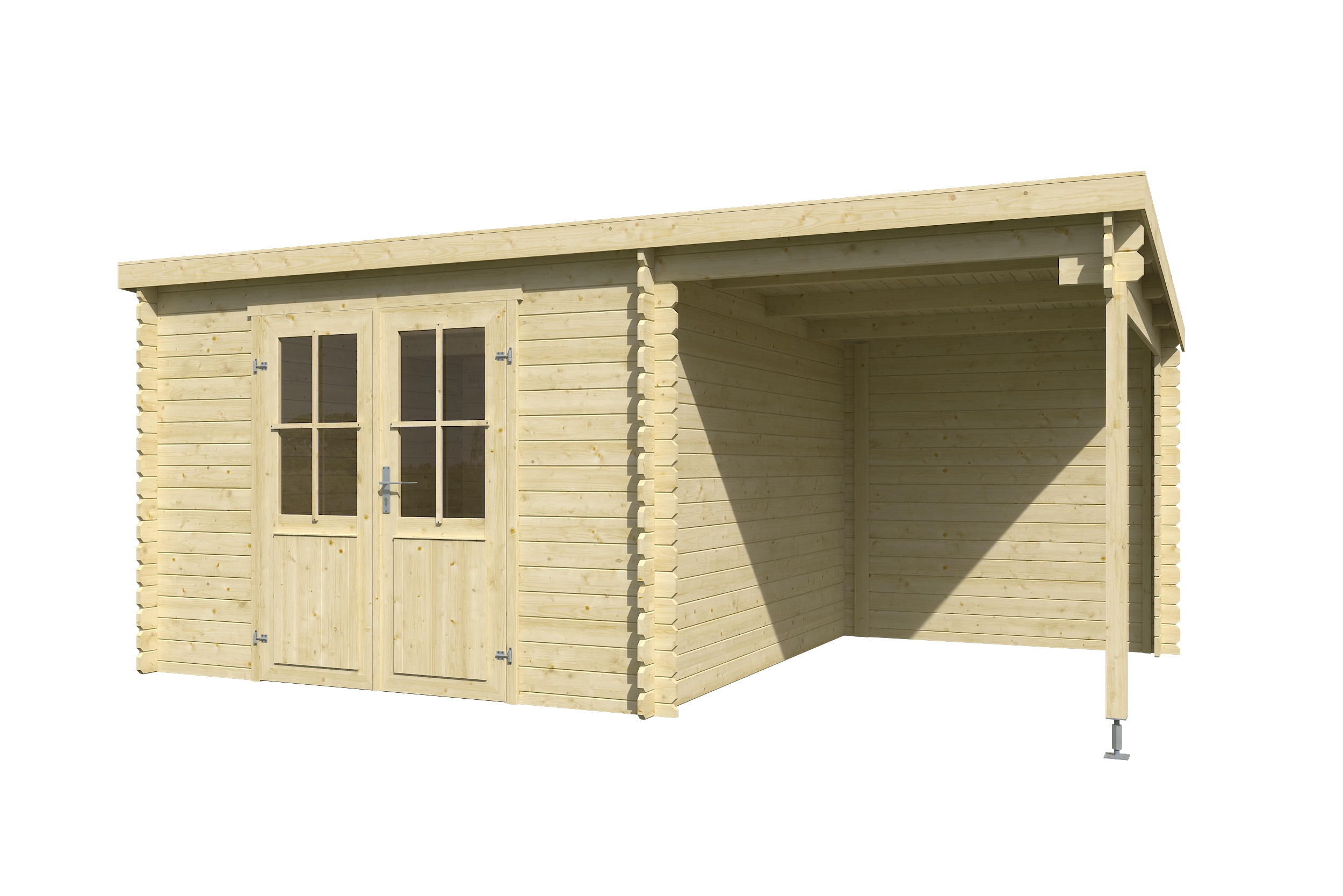 Lasita Maja Tampa Holz-Gartenhaus Blockhaus mit Anbau 28mm, 481x292, Naturbelassen