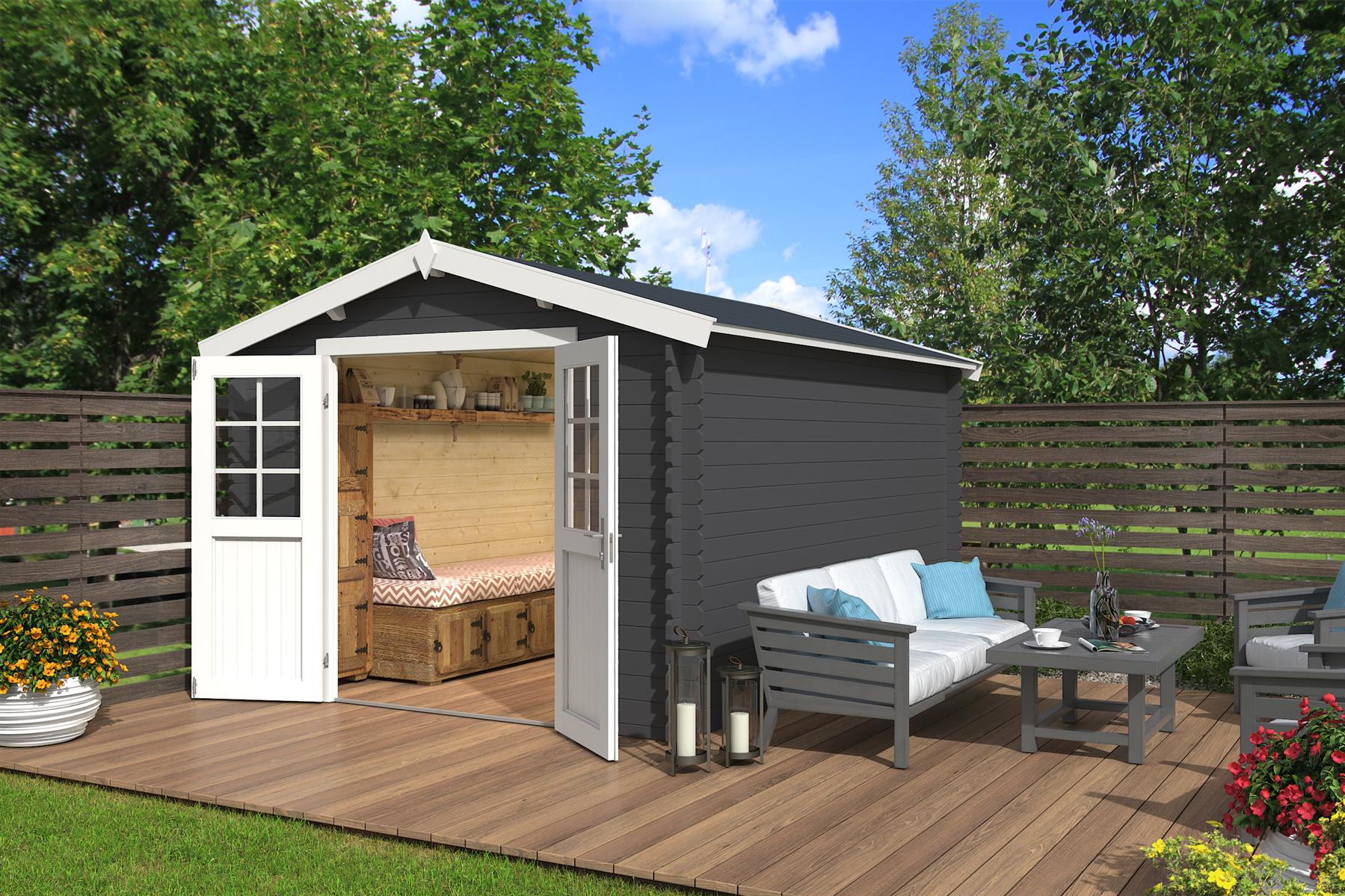 Lasita Maja Norah 380 Holz-Gartenhaus Blockhaus 28mm, 275x380, Carbongrau